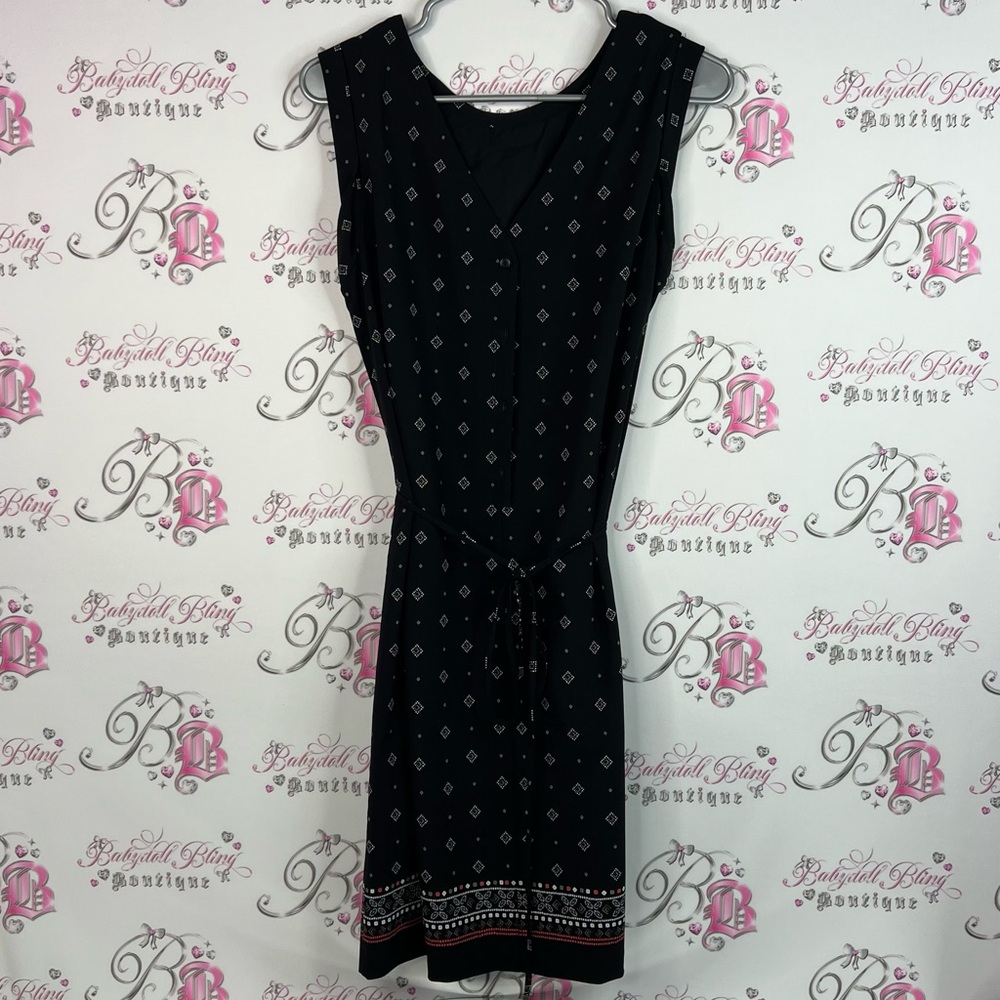 Gap Dress tank style tie up belted Aztec boho Elegant Black Patterned Dress